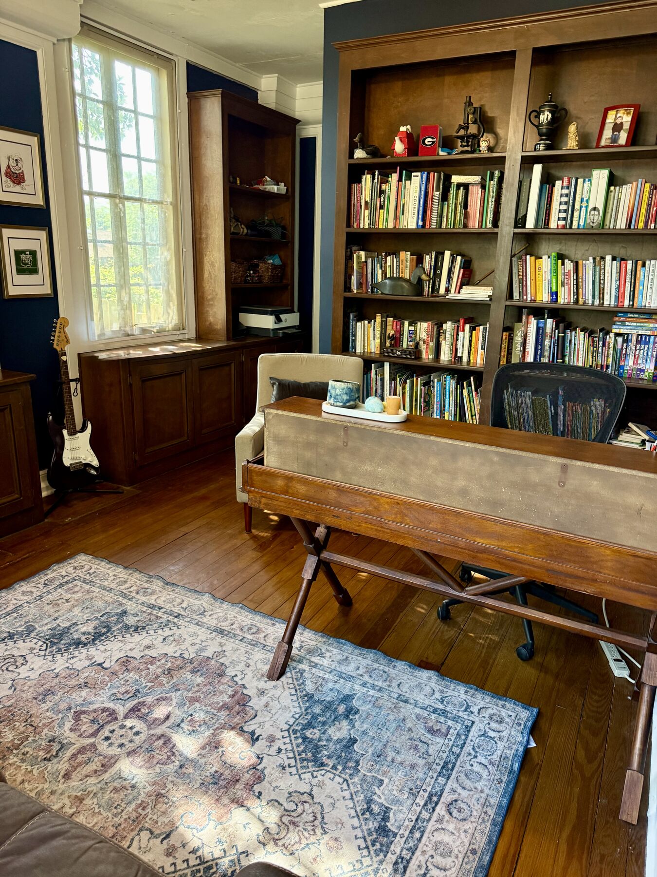 Library with built-in bookshelves