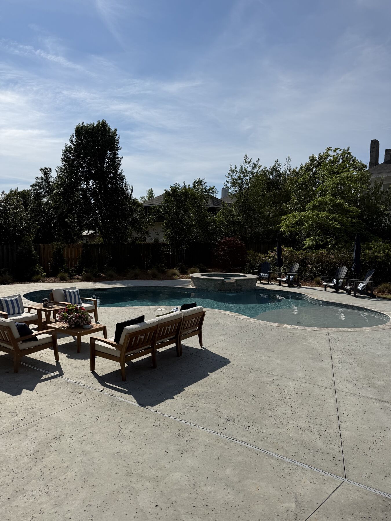 Wide pool view with seating